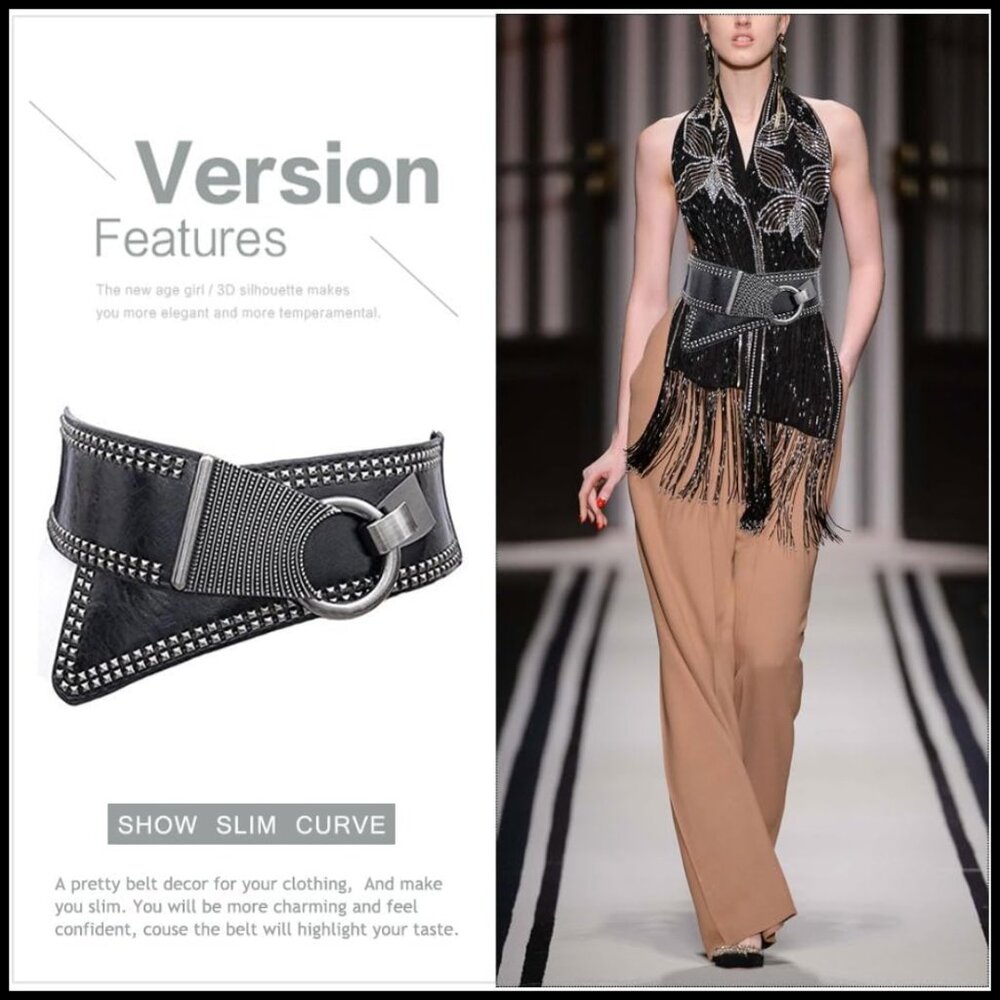 Vintage Wide Waist Belt Elastic Stretch Cinch With Interlock Buckle Retro - Picture 3 of 7